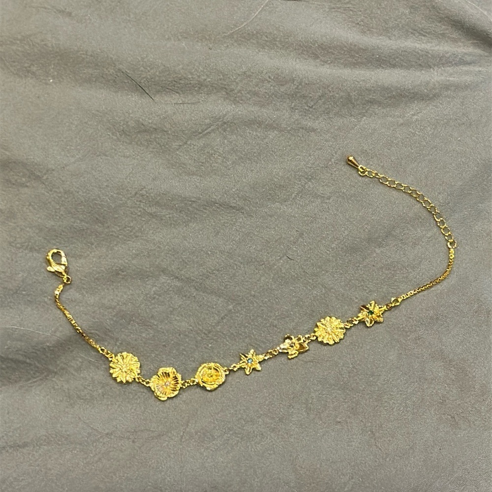 Gold colored Birthstone and birth flower bracelet